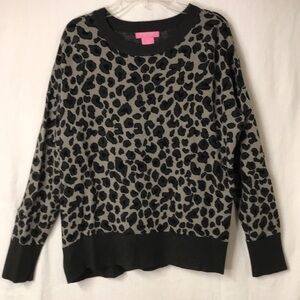 ISAAC Mizrahi Women’s Sweater Pullover Size L Black Gray Animal Print Super Soft